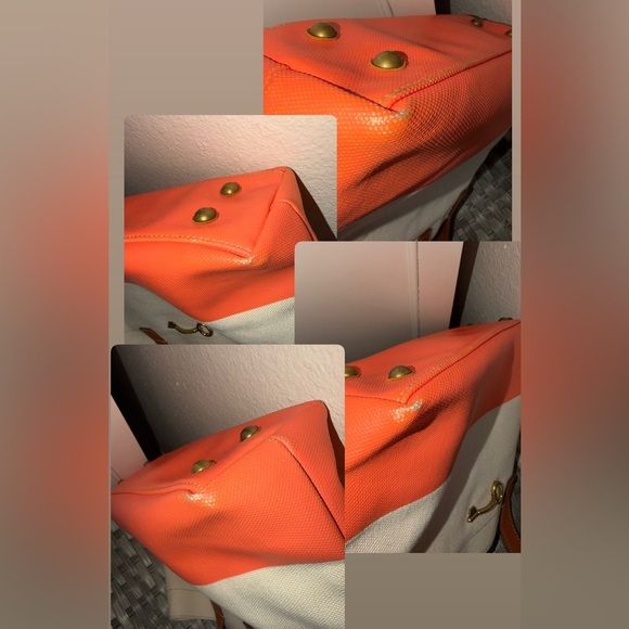 Fossil Austin Shopper Tote Bag in Coral Canvas with Leather Straps & Key Detail - Picture 15 of 17